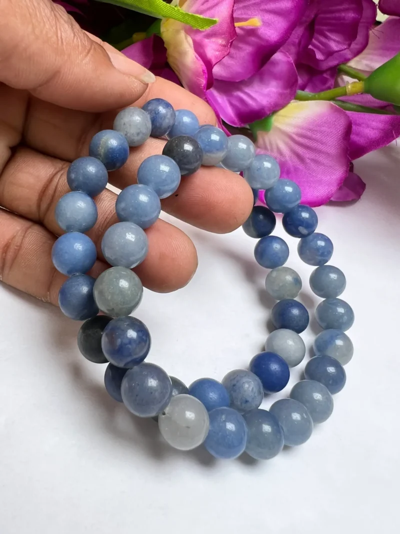 Blue Aventurine Stone Round Beaded Bracelet 6 MM 8 MM 10 MM Stretch Bracelet - Image 3