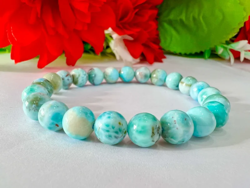 10 MM Larimar Stone From Dominican Republic Round Beaded Bracelet Stretch Bracelet AAAAAA ++++++ Quality - Image 6