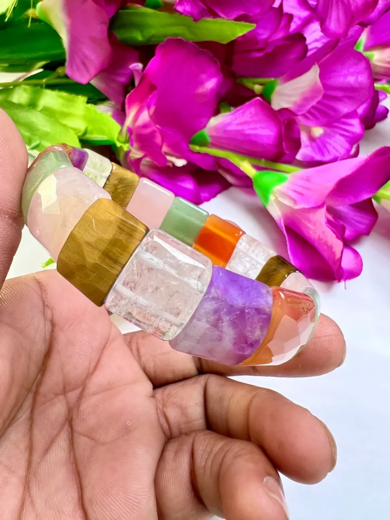 Multi Stone All Chakras Rectangle Beaded Bracelet 15 MM Stretch Bracelet - Image 2