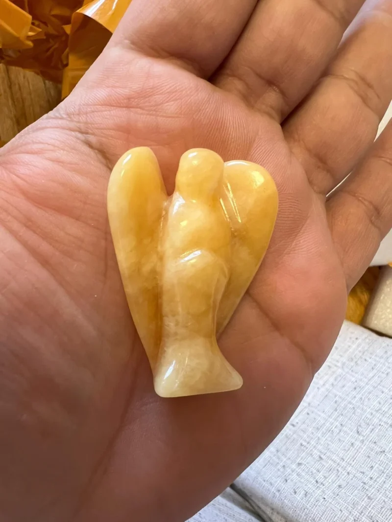 Yellow Calcite Stone 2 inch free standing guardian angel crystal Reiki energy blessed hand carved Pocket Angel Angelic connection - Image 3