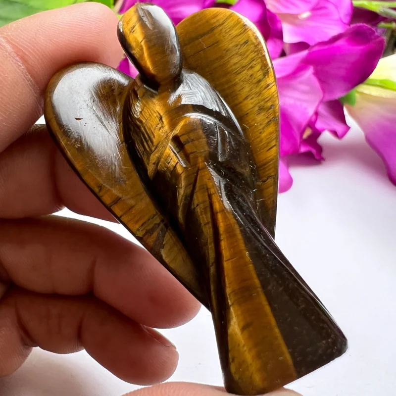 Tiger's eye Stone 2 inch free standing guardian angel crystal Reiki energy blessed handcarved Pocket Angel Angelic connection - Image 8
