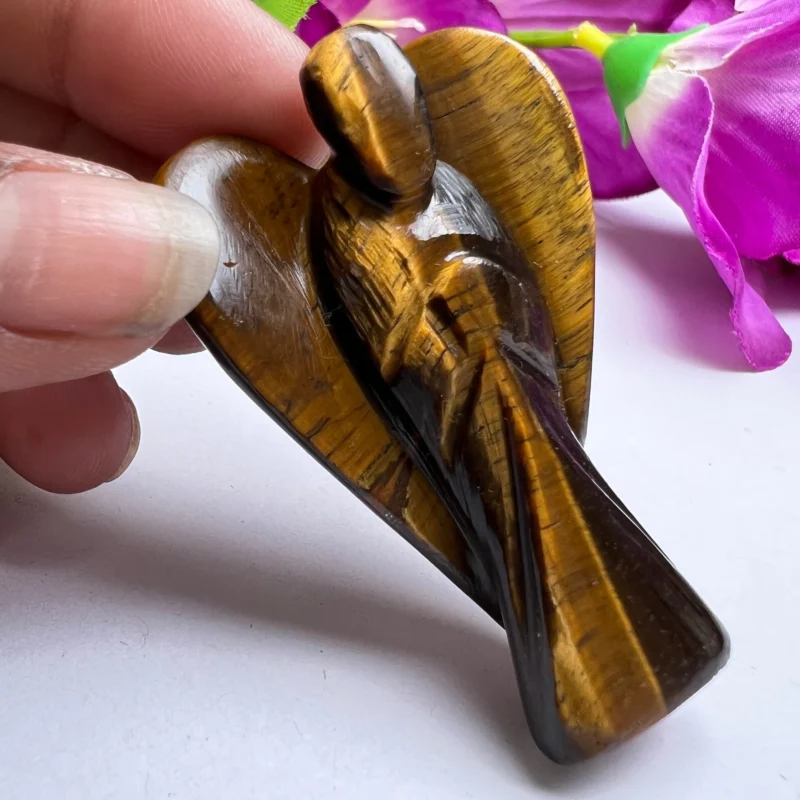 Tiger's eye Stone 2 inch free standing guardian angel crystal Reiki energy blessed handcarved Pocket Angel Angelic connection - Image 9