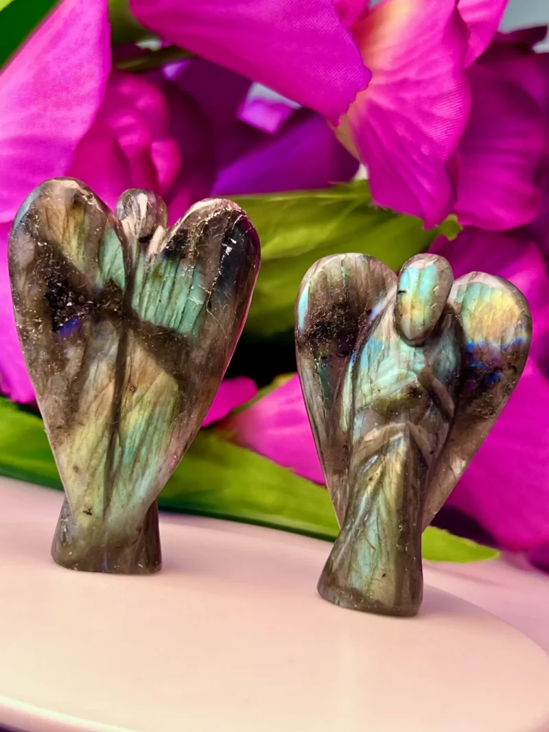 Rainbow Labradorite Stone 2 inch free standing guardian angel crystal Reiki energy blessed handcarved Pocket Angel Angelic connection - Image 8