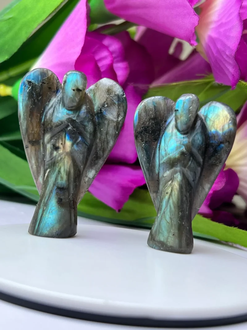 Rainbow Labradorite Stone 2 inch free standing guardian angel crystal Reiki energy blessed handcarved Pocket Angel Angelic connection - Image 9