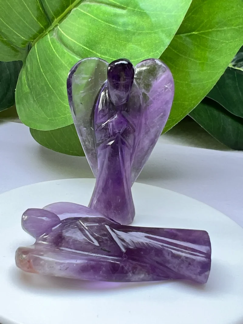 Amethyst Stone 2 inch free standing guardian angel crystal Reiki energy blessed hand carved Pocket Angel for angelic connection - Image 8