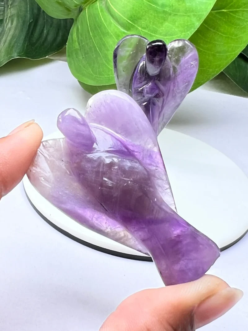 Amethyst Stone 2 inch free standing guardian angel crystal Reiki energy blessed hand carved Pocket Angel for angelic connection - Image 9