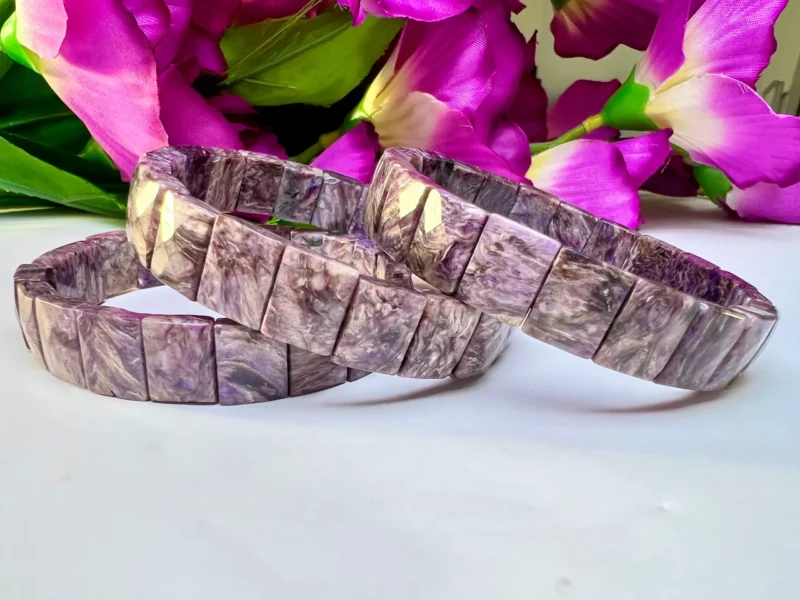 Charoite Stone Rectangle Beaded Bracelet 15 MM Stretch Bracelet - Image 4