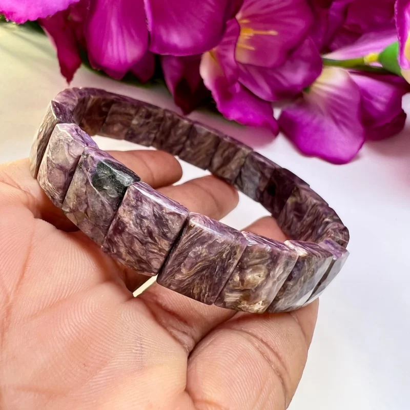 Charoite Stone Rectangle Beaded Bracelet 15 MM Stretch Bracelet - Image 10