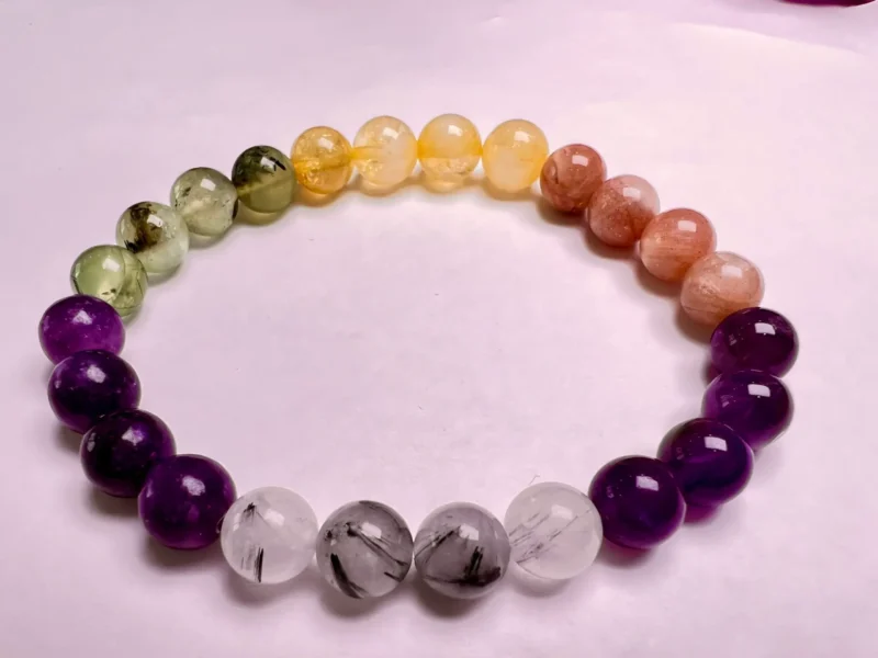 LIBRA Zodiac Sign Crystal Stone Bracelet 8 mm Amethyst , Citrine , Tourmalinated Quartz , Prehnite , Lepidolite , Moonstone - Image 5