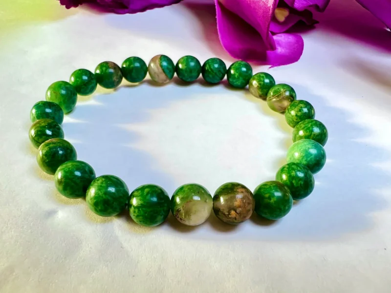 Green  Stone Round Beaded Bracelet 8 MM Stretch Bracelet - Image 2