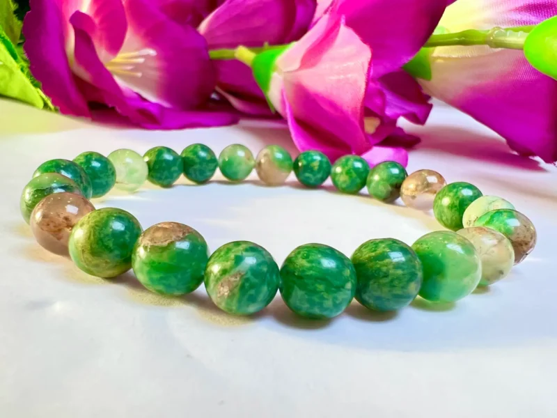 Green  Stone Round Beaded Bracelet 8 MM Stretch Bracelet - Image 3