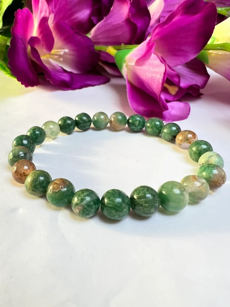 Green  Stone Round Beaded Bracelet 8 MM Stretch Bracelet - Image 4