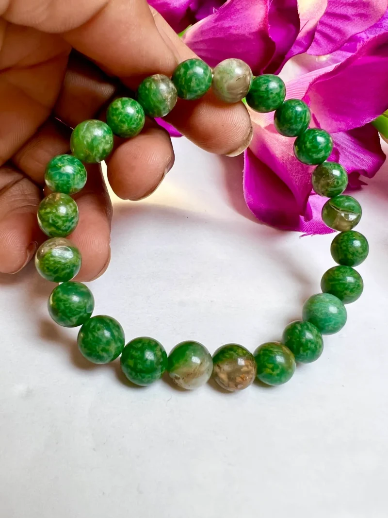 Green  Stone Round Beaded Bracelet 8 MM Stretch Bracelet - Image 5