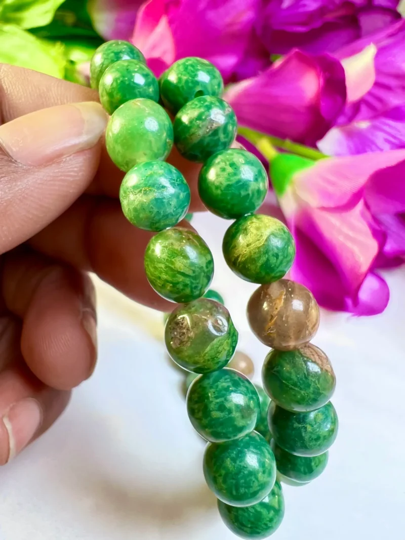 Green  Stone Round Beaded Bracelet 8 MM Stretch Bracelet - Image 6
