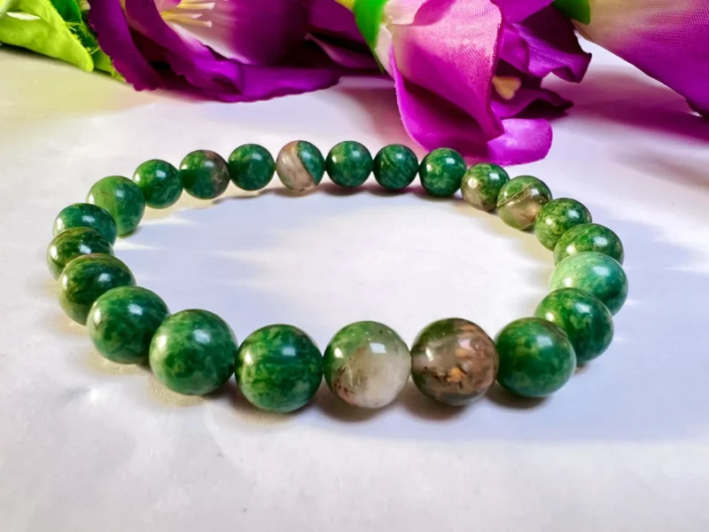 Green  Stone Round Beaded Bracelet 8 MM Stretch Bracelet - Image 7