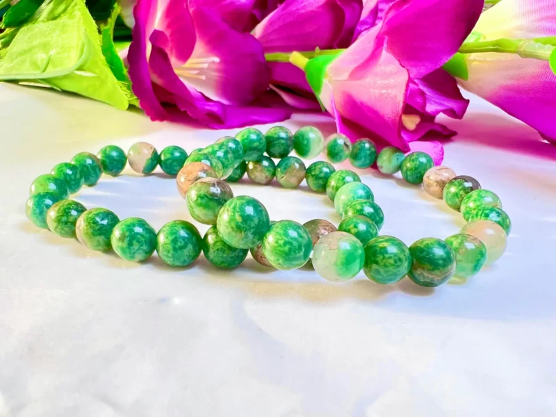 Green  Stone Round Beaded Bracelet 8 MM Stretch Bracelet