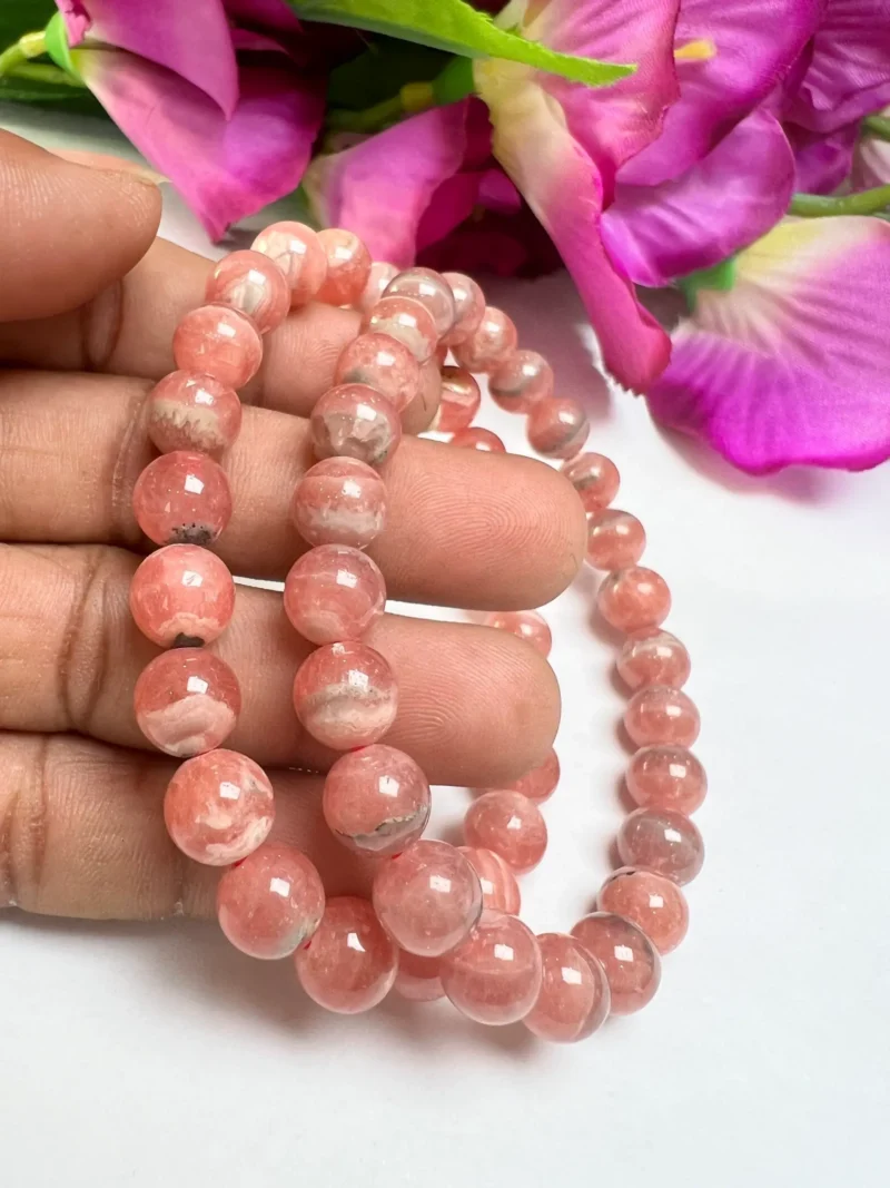 Rhodochrosite Round Beaded Bracelet 8MM Stretch Bracelet - Image 6
