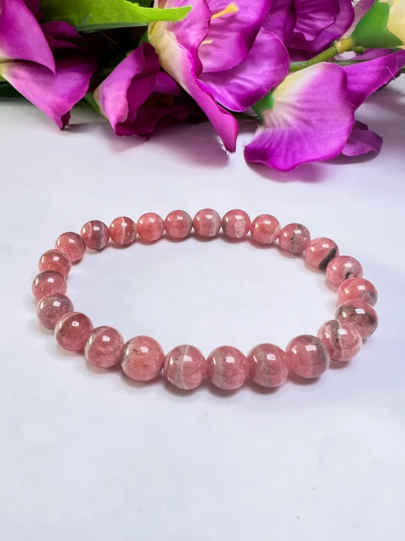 Rhodochrosite Round Beaded Bracelet 8MM Stretch Bracelet - Image 7