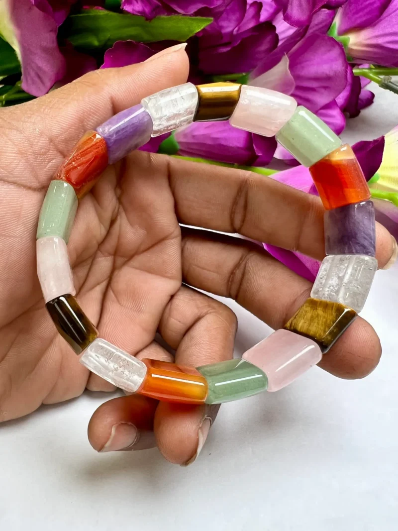 Multi Stone All Chakras Rectangle Beaded Bracelet 15 MM Stretch Bracelet - Image 4