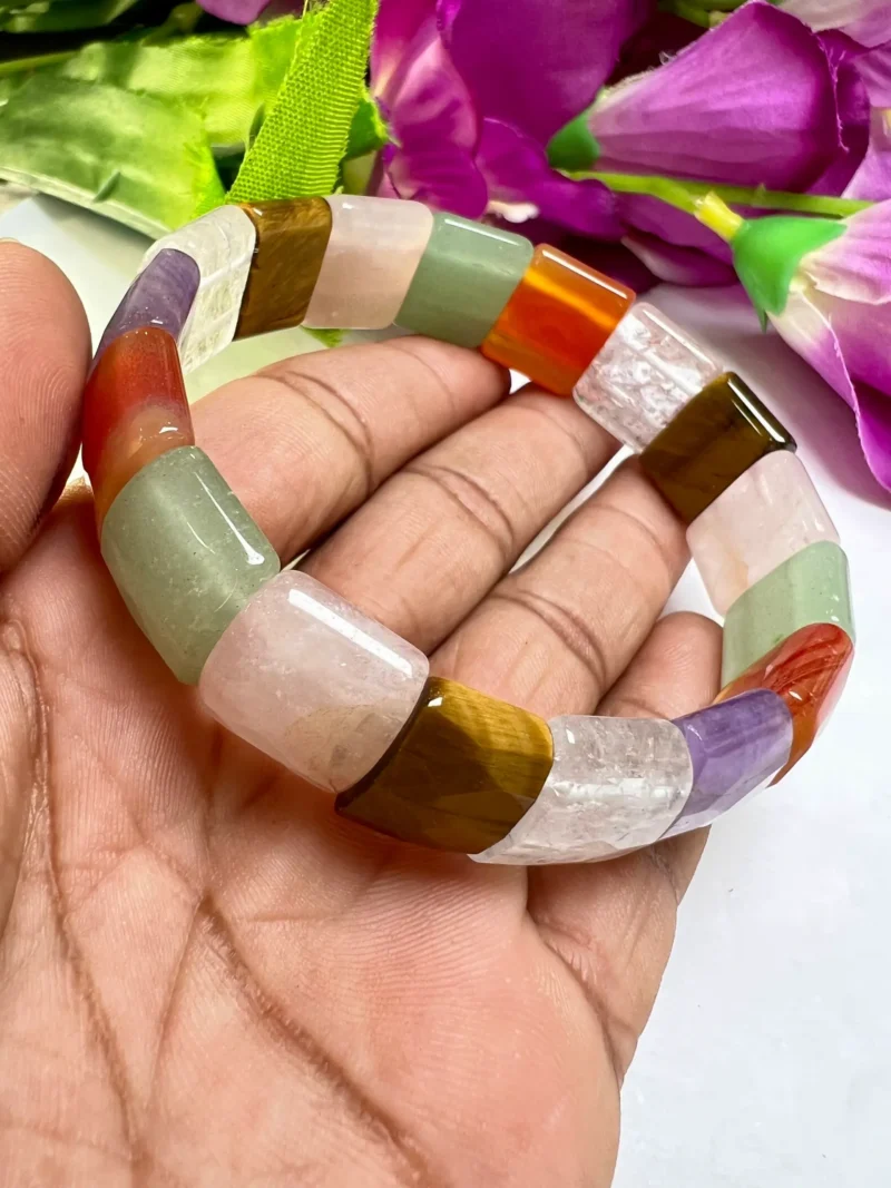 Multi Stone All Chakras Rectangle Beaded Bracelet 15 MM Stretch Bracelet - Image 8