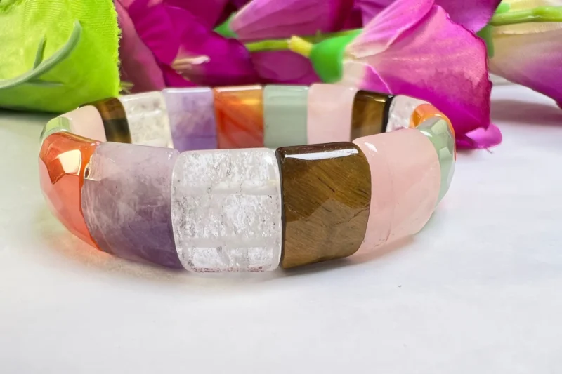Multi Stone All Chakras Rectangle Beaded Bracelet 15 MM Stretch Bracelet