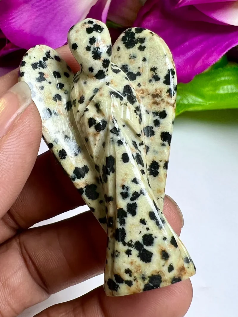 2'' Dalmatian Jasper Stone free standing guardian angel crystal Reiki energy blessed hand carved Pocket Angel Angelic connection (Copy) - Image 9
