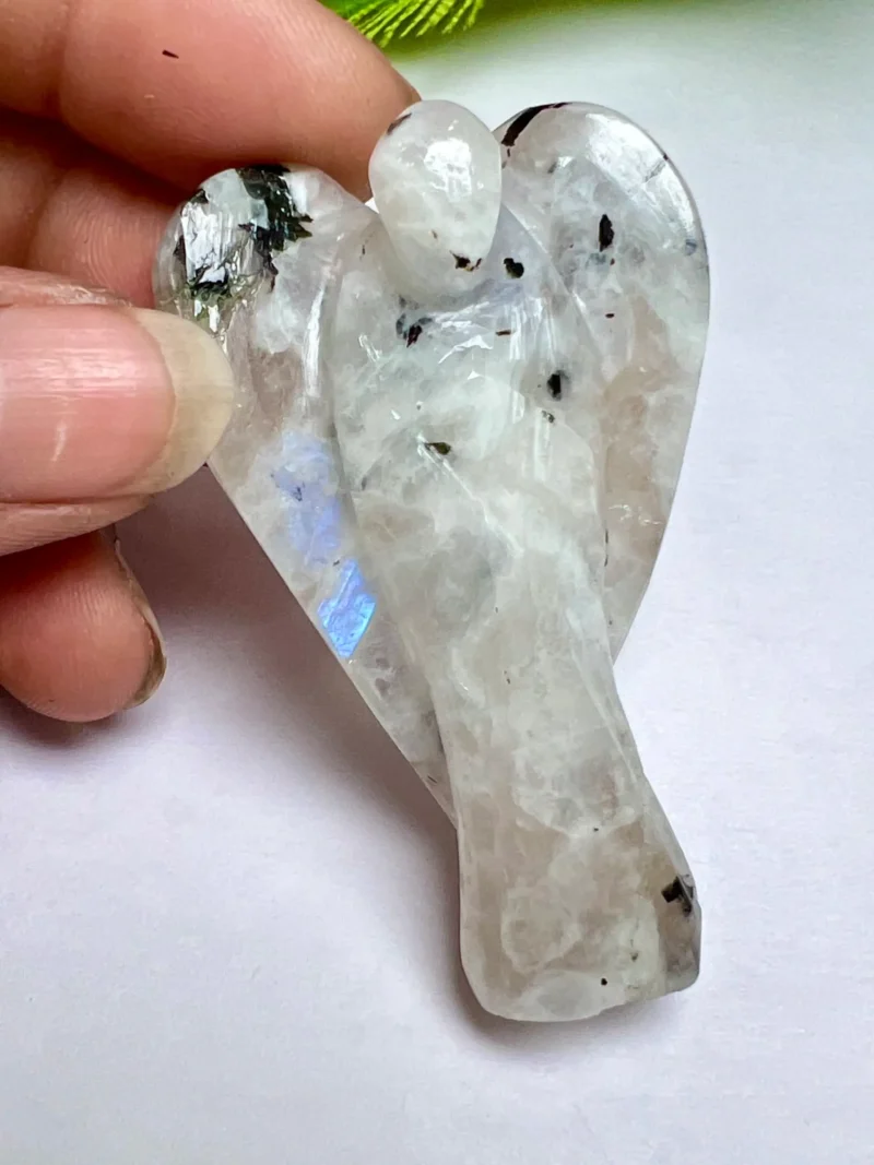 50 MM Rainbow MoonStone Free Standing 2" Guardian Angel crystal Reiki Energy blessed Hand carved Pocket Angel Angelic connection - Image 6