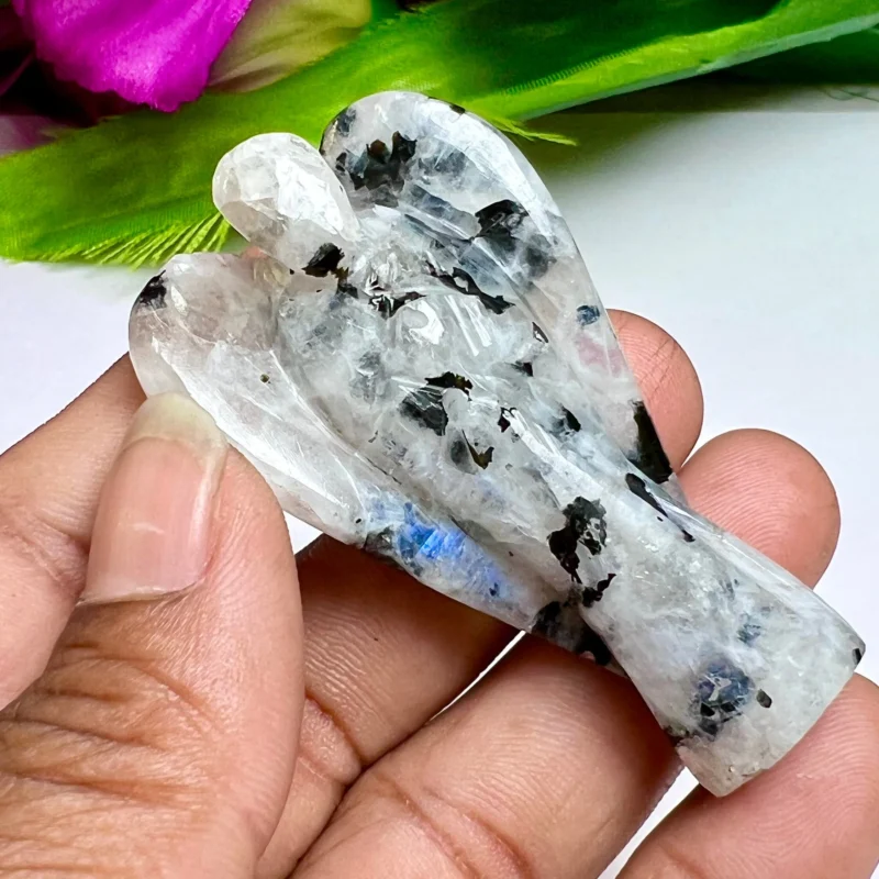 50 MM Rainbow MoonStone Free Standing 2" Guardian Angel crystal Reiki Energy blessed Hand carved Pocket Angel Angelic connection - Image 9