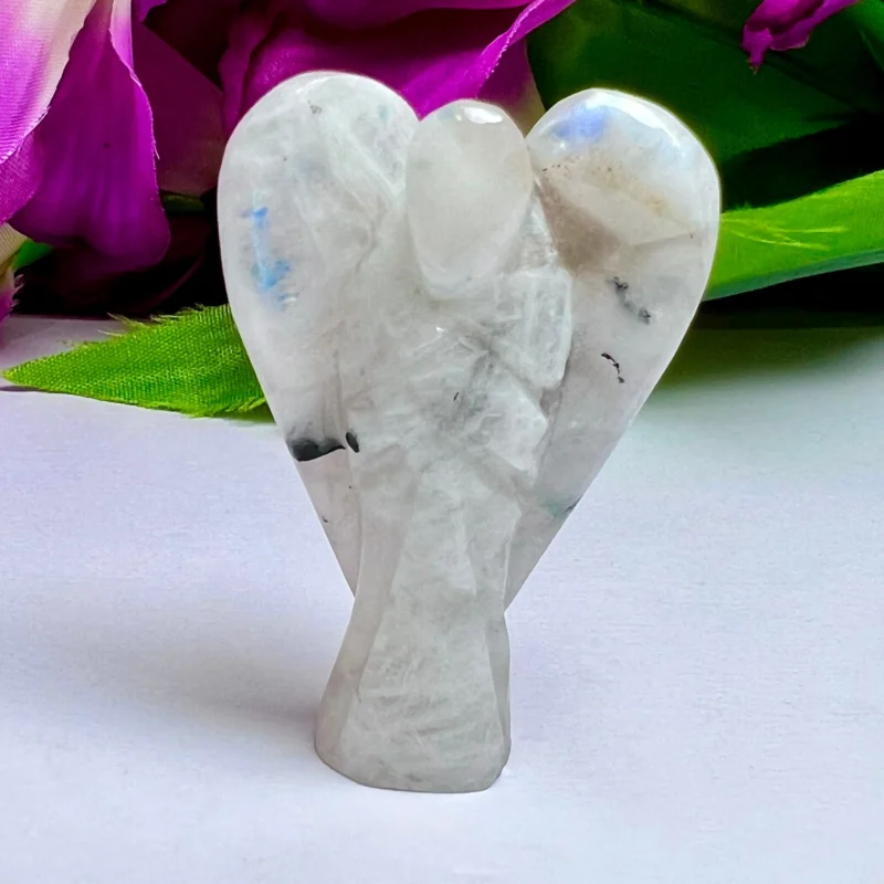 50 MM Rainbow MoonStone Free Standing 2" Guardian Angel crystal Reiki Energy blessed Hand carved Pocket Angel Angelic connection - Image 10