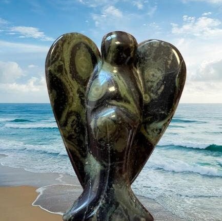 Kambaba Jasper Stone 2 inch free standing guardian angel crystal Reiki energy blessed hand carved Pocket Angel for angelic connection - Image 3