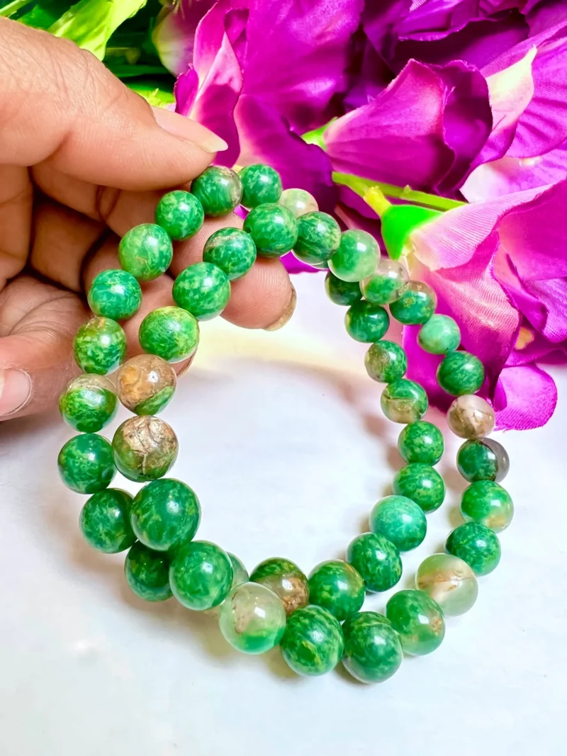 Green  Stone Round Beaded Bracelet 8 MM Stretch Bracelet - Image 9