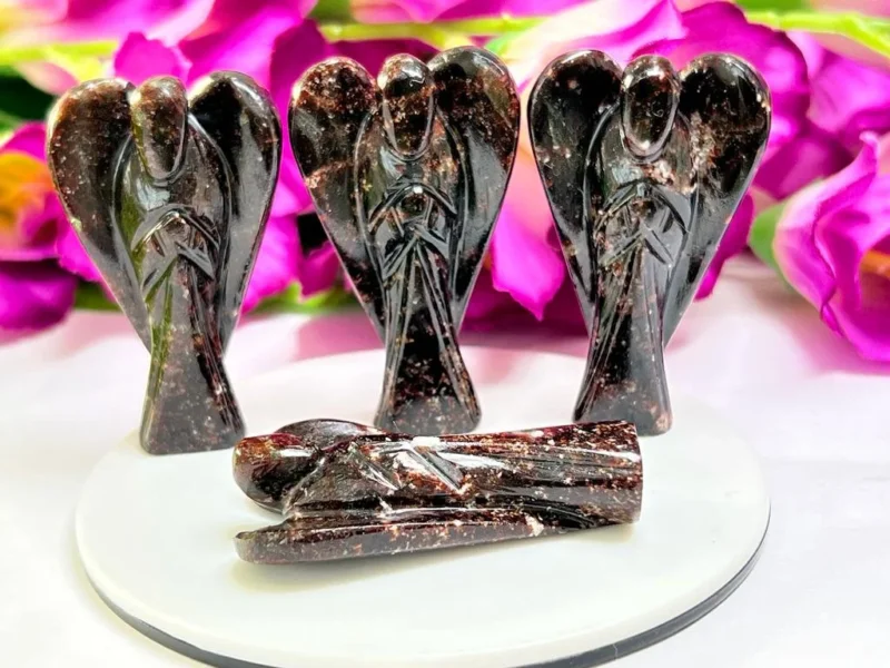2" Garnet Stone free standing guardian angel crystal Reiki energy blessed hand carved Pocket Angel Angelic connection - Image 4
