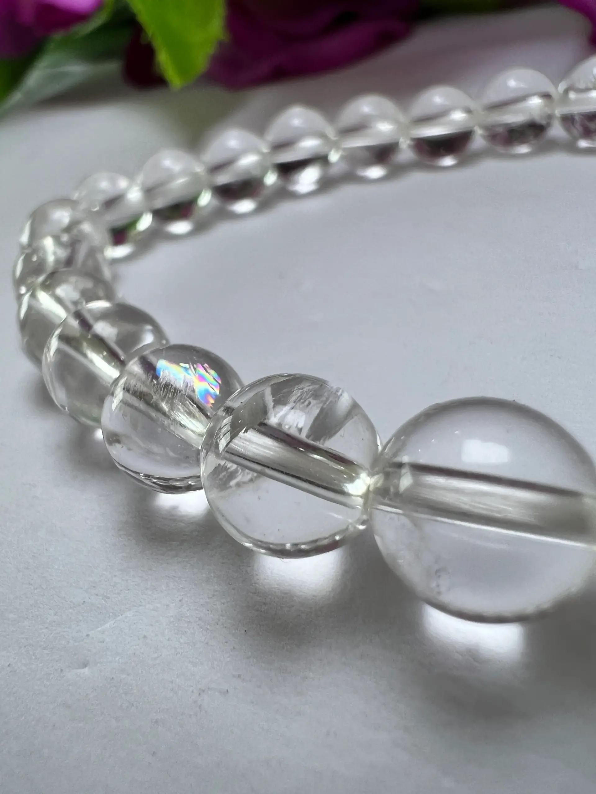 Satyaloka Quartz Stone Round Beaded Rainbow Bracelet 8 MM Stretch Bracelet - Image 2