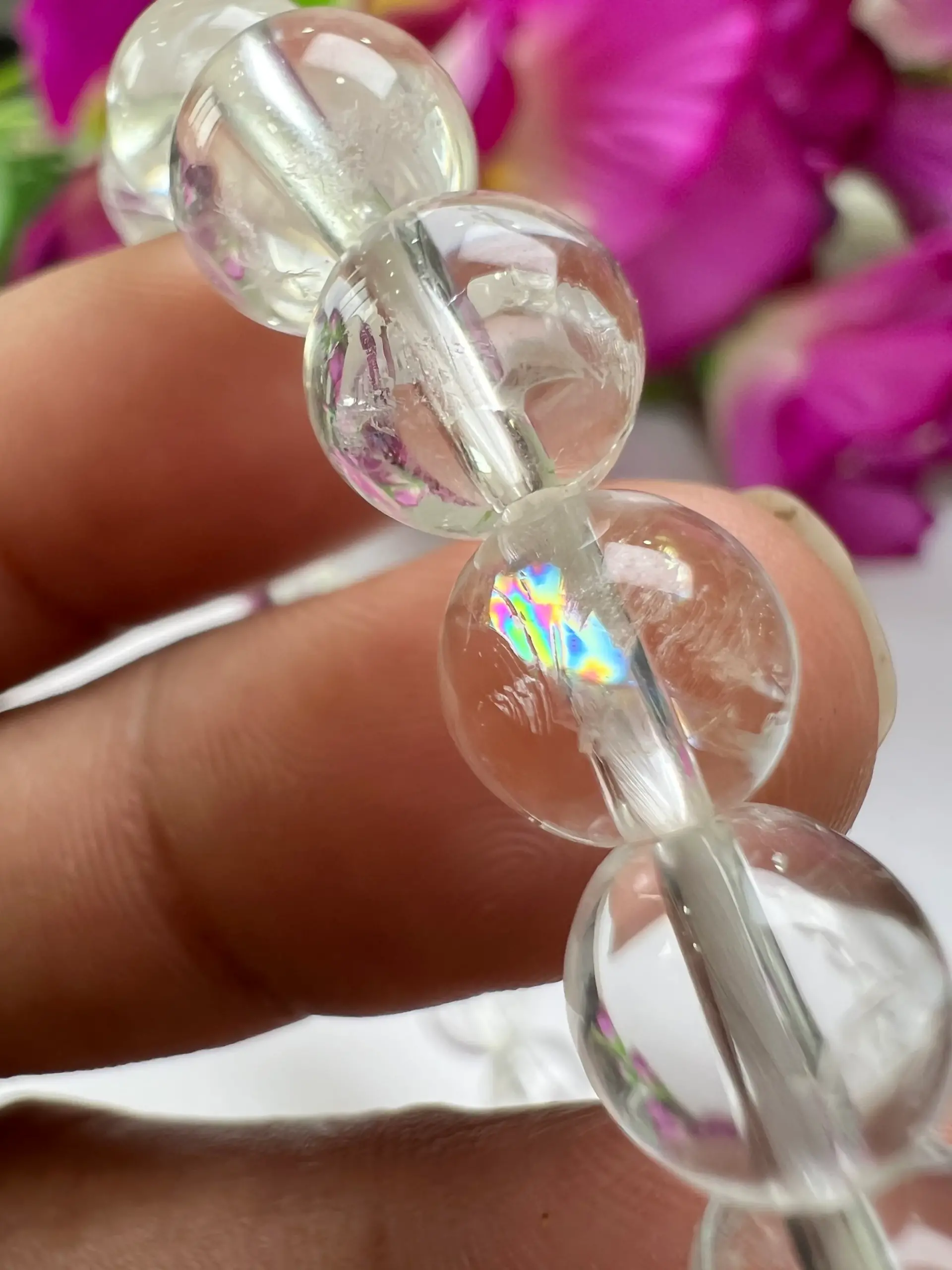 Satyaloka  Quartz Stone Round Beaded Rainbow Bracelet 8 MM Stretch Bracelet