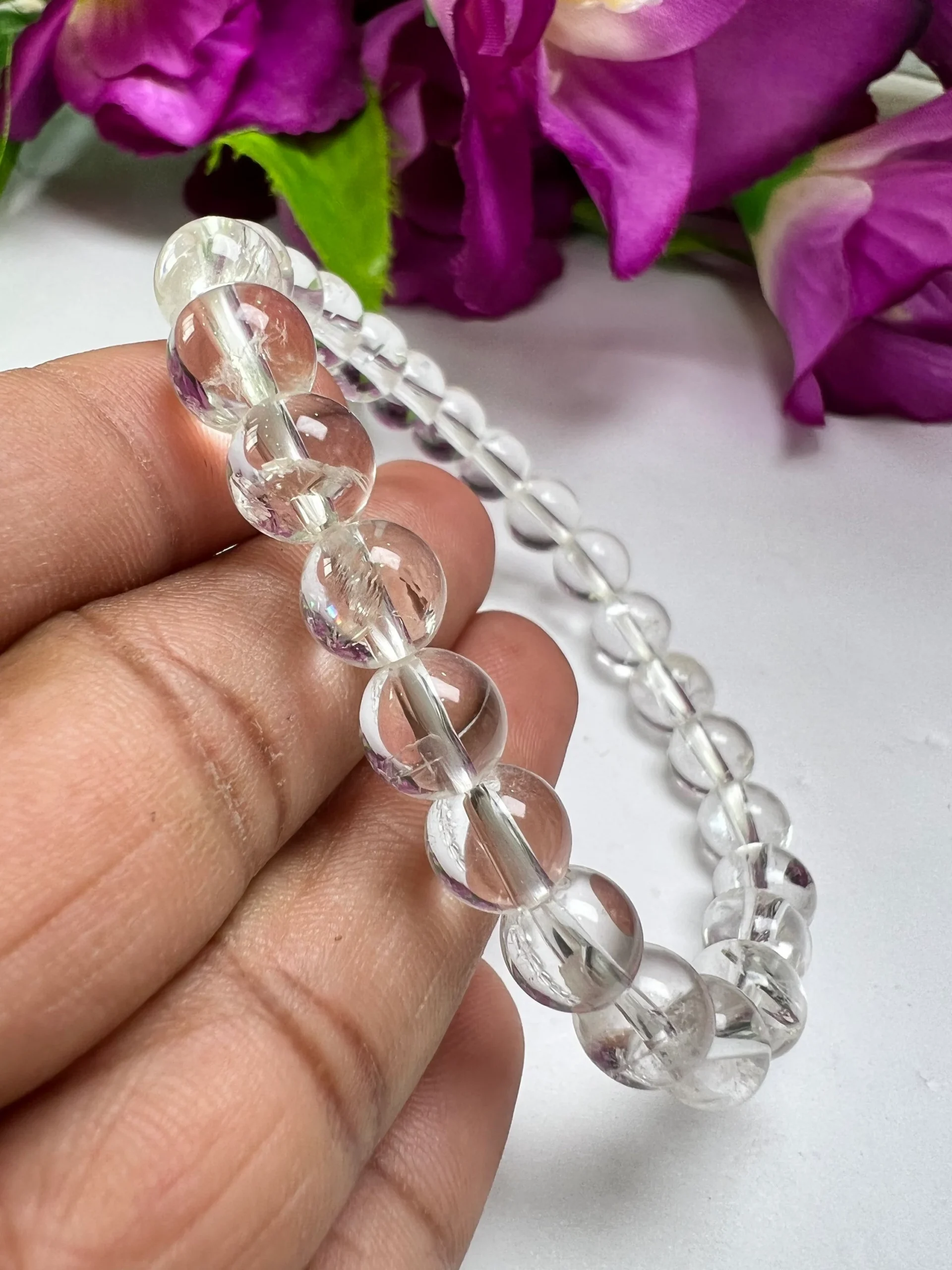 Satyaloka Quartz Stone Round Beaded Rainbow Bracelet 8 MM Stretch Bracelet - Image 10