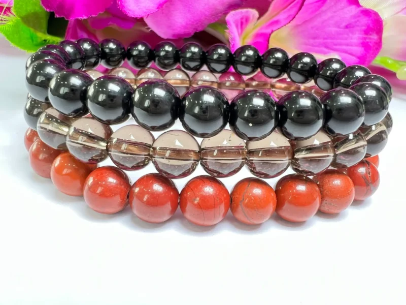 ROOT CHAKRA Red Jasper, Smoky Quartz, Black Tourmaline Gemstone bracelet Set 8 mm Pack Align, Open, Balance, Meditation, Gift for All - Image 3