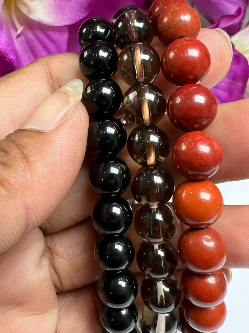 ROOT CHAKRA Red Jasper, Smoky Quartz, Black Tourmaline Gemstone bracelet Set 8 mm Pack Align, Open, Balance, Meditation, Gift for All - Image 4