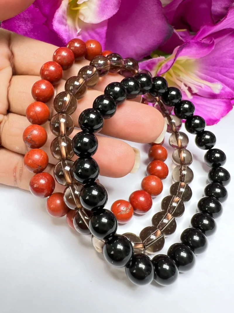 ROOT CHAKRA Red Jasper, Smoky Quartz, Black Tourmaline Gemstone bracelet Set 8 mm Pack Align, Open, Balance, Meditation, Gift for All - Image 5