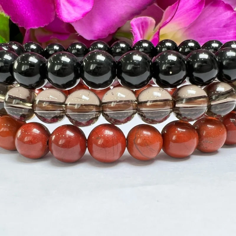 ROOT CHAKRA Red Jasper, Smoky Quartz, Black Tourmaline Gemstone bracelet Set 8 mm Pack Align, Open, Balance, Meditation, Gift for All