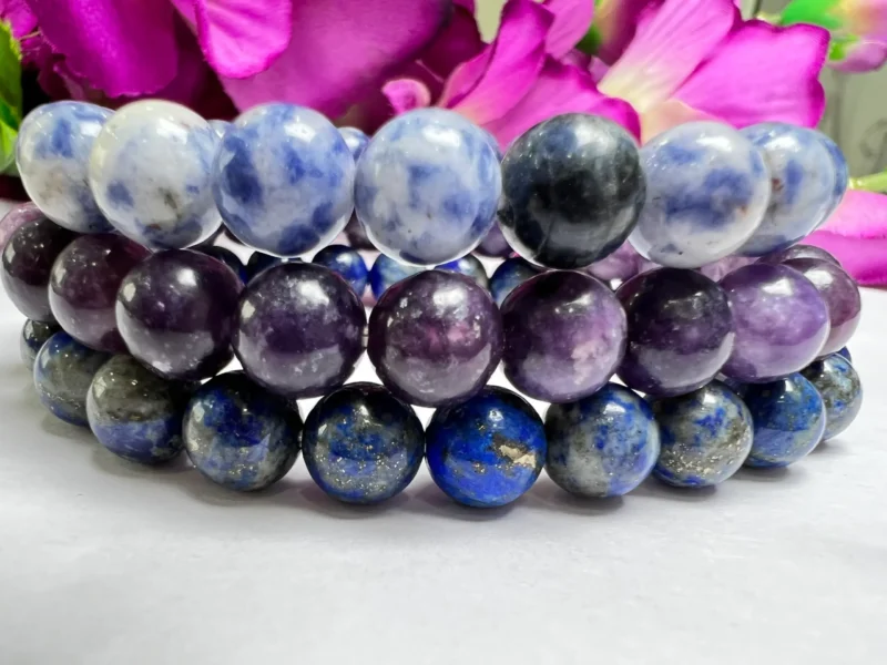 THIRD EYE CHAKRA  Lapis Lazuli, Lepidolite, Sodalite Gemstone bracelet Set 8 mm Pack Align, Open, Balance, Meditation, Gift for All