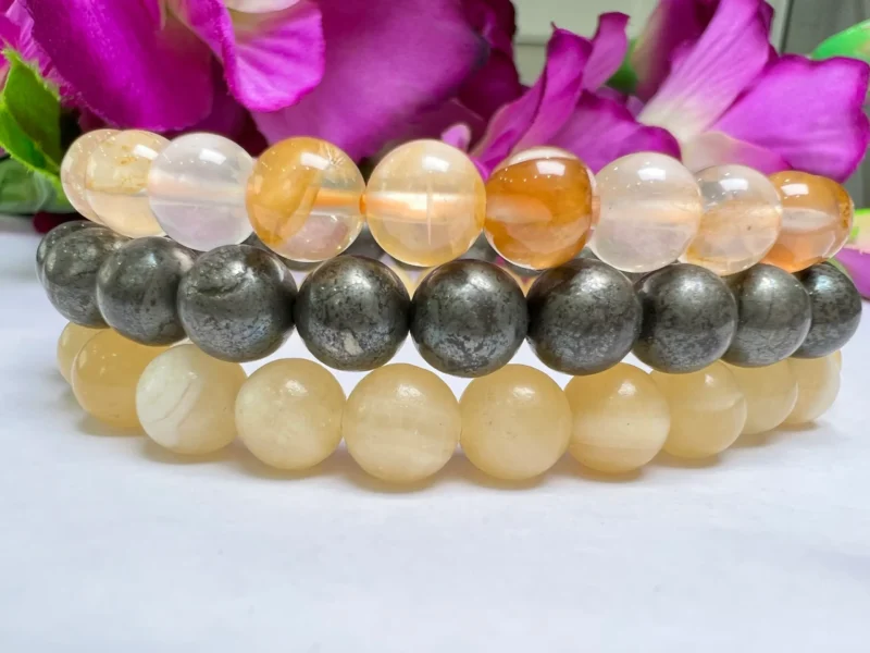 SOLAR PLEXUS CHAKRA Pyrite ,Yellow Calcite, Yellow Danburite Gemstone bracelet Set 8 mm Pack Align, Open, Balance, Meditation, Gift for All