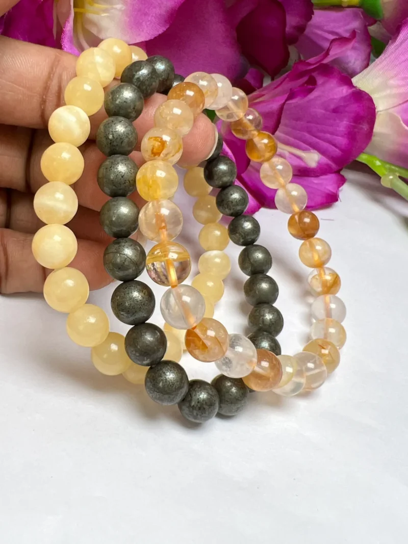SOLAR PLEXUS CHAKRA Pyrite ,Yellow Calcite, Yellow Danburite Gemstone bracelet Set 8 mm Pack Align, Open, Balance, Meditation, Gift for All - Image 6