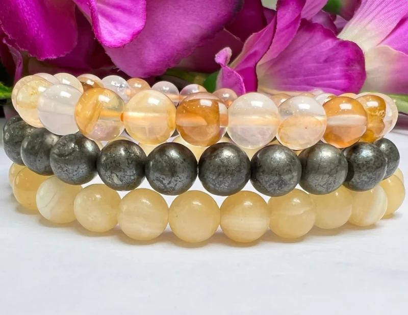 SOLAR PLEXUS CHAKRA Pyrite ,Yellow Calcite, Yellow Danburite Gemstone bracelet Set 8 mm Pack Align, Open, Balance, Meditation, Gift for All - Image 7