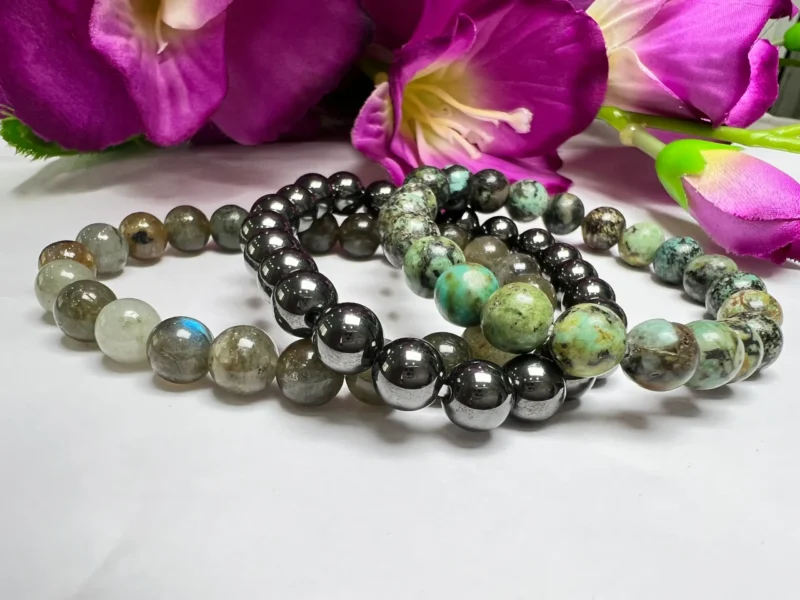 AQUARIUS Bracelet Labradorite , Hematite , African Turquoise Pack Zodiac Horoscope Astrology January February Birthday Set 7.5 inch 8mm - Image 2