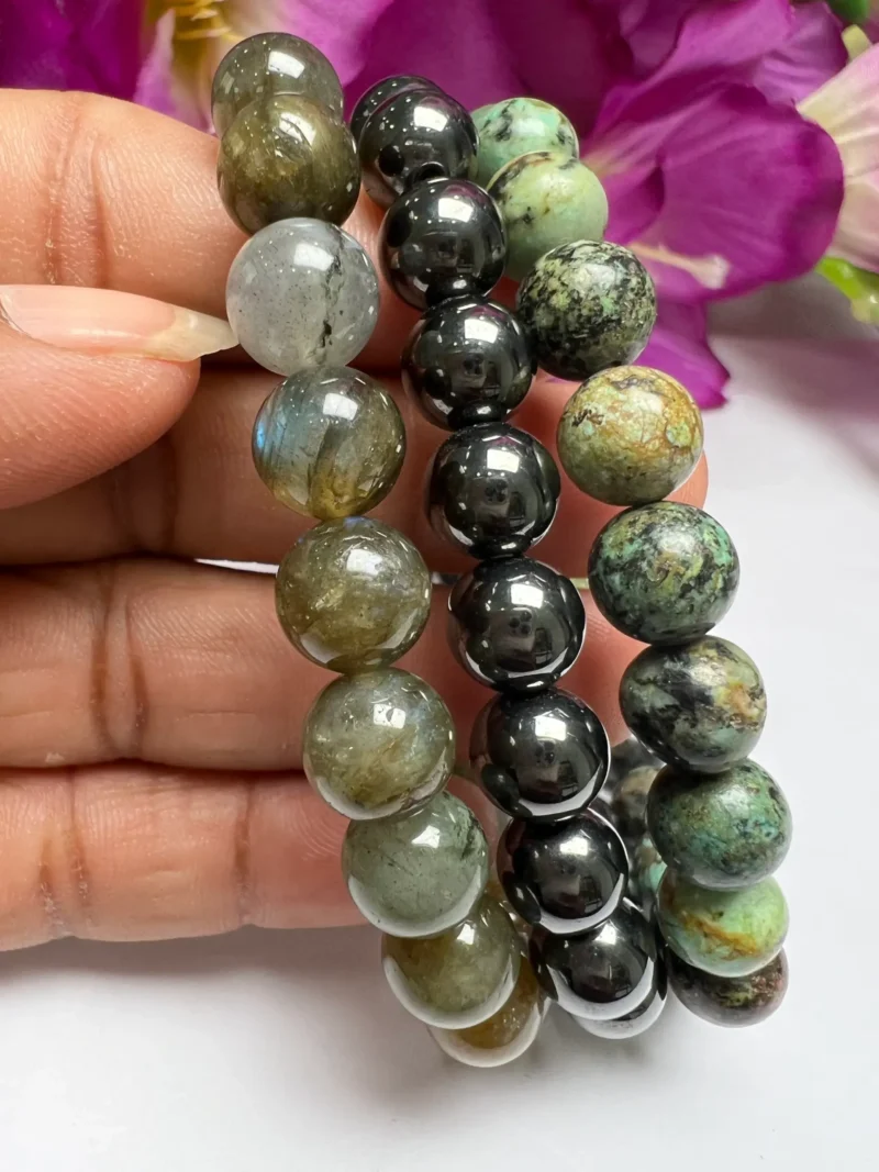 AQUARIUS Bracelet Labradorite , Hematite , African Turquoise Pack Zodiac Horoscope Astrology January February Birthday Set 7.5 inch 8mm - Image 4