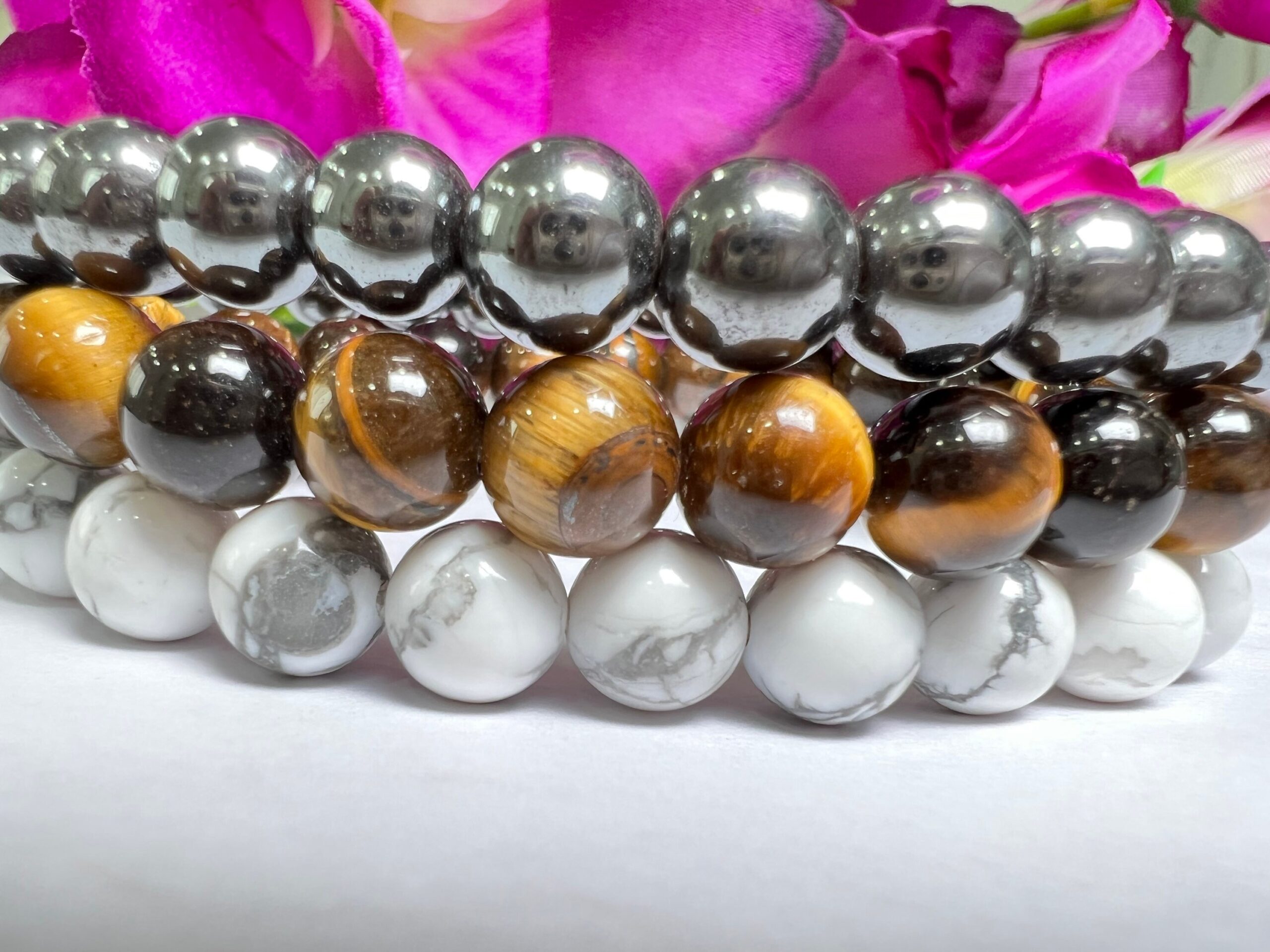 GEMINI Bracelet Tiger Eye , Hematite , Howlite Pack Zodiac Horoscope Astrology May June Birthday Set 7.5 inch 8mm - Image 3