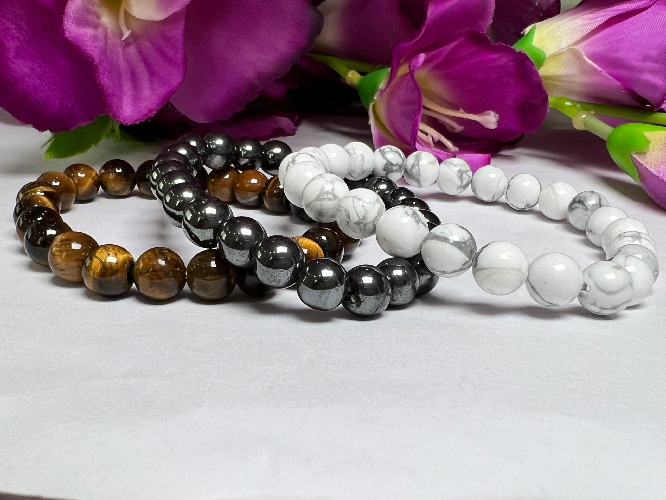 GEMINI Bracelet Tiger Eye , Hematite , Howlite Pack Zodiac Horoscope Astrology May June Birthday Set 7.5 inch 8mm - Image 6