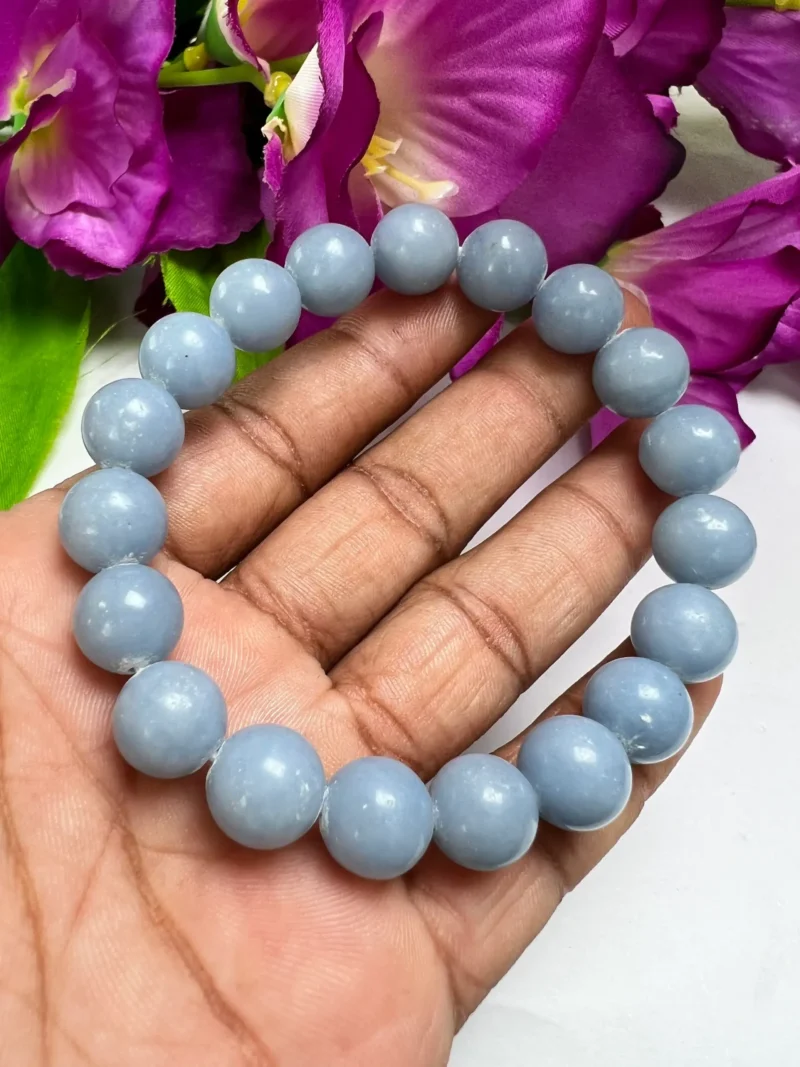 Blue Angelite Stone Round Beaded Bracelet 10 MM Help to Relieve Tension, Anger and Stress Stretch Bracelet - Image 3