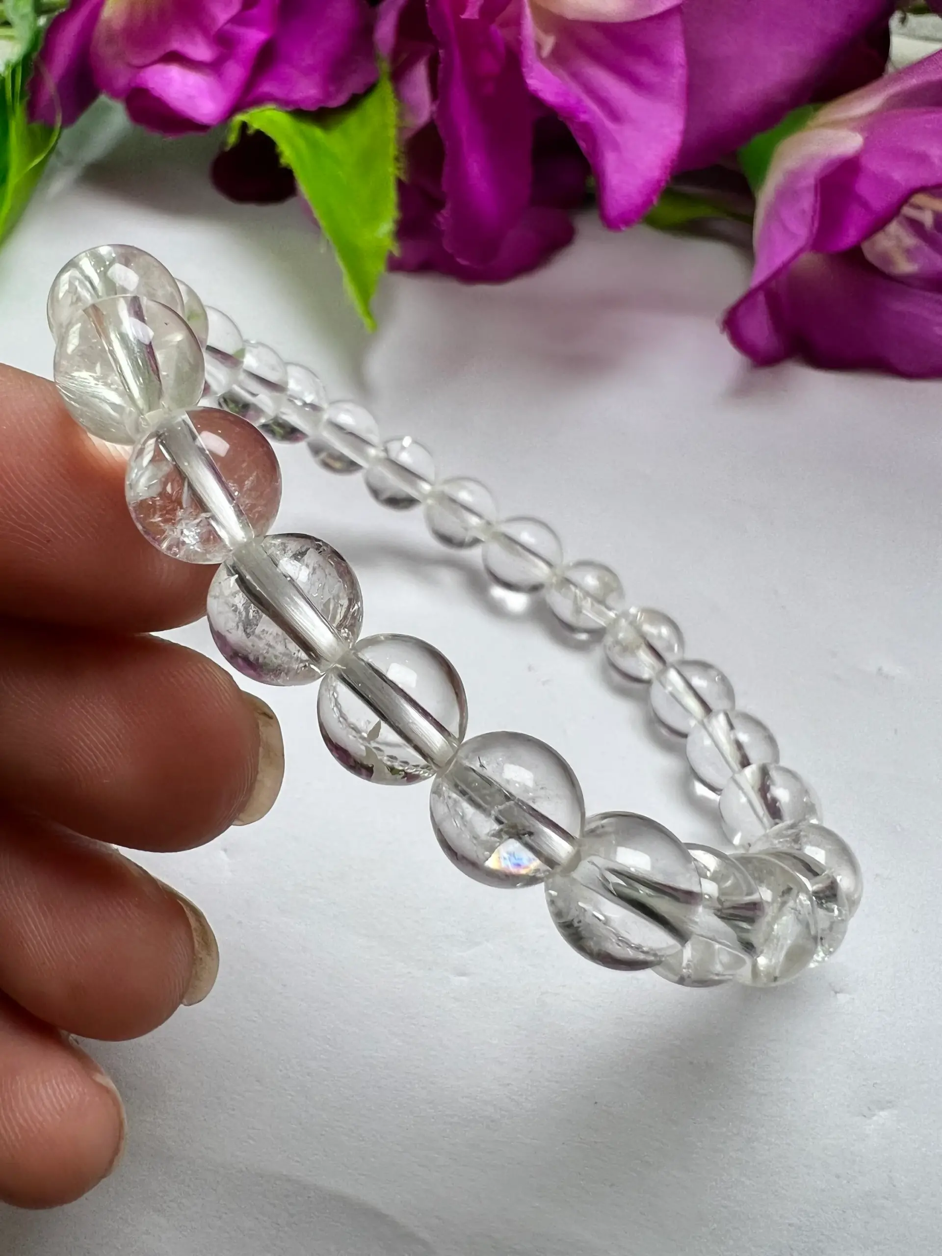 Satyaloka Quartz Stone Round Beaded Rainbow Bracelet 8 MM Stretch Bracelet - Image 8