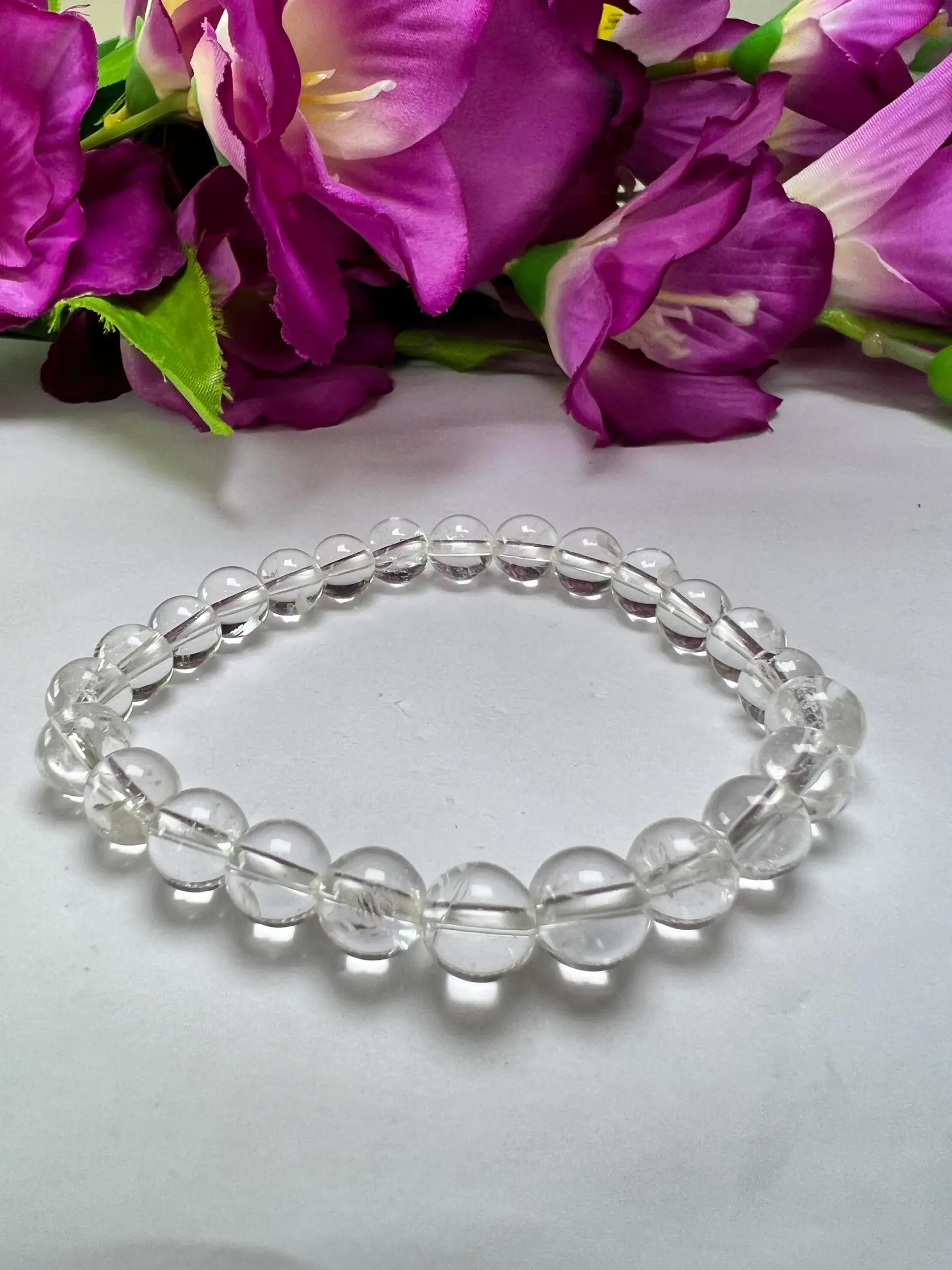 Satyaloka Quartz Stone Round Beaded Rainbow Bracelet 8 MM Stretch Bracelet - Image 6